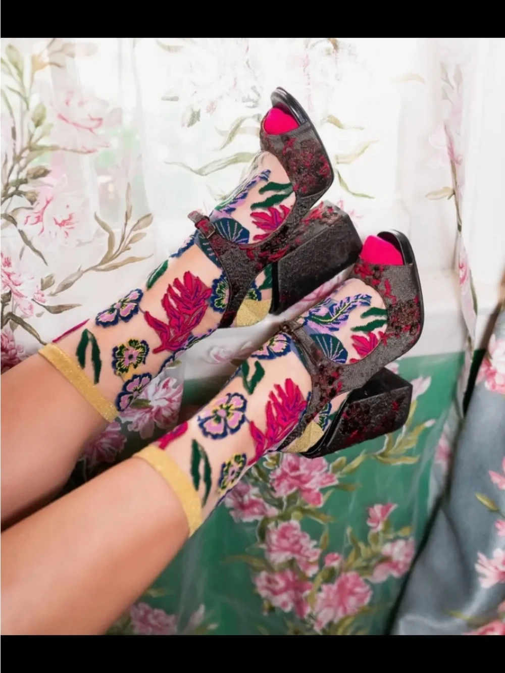 Sock Candy Festive Floral Sheer Crew Sock. Price firm.